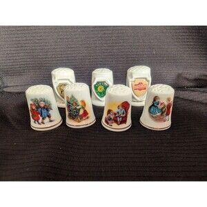 Four (4) Vintage Avon Christmas Holiday Porcelain Thimble 1981-1984 + 3 Souvenir